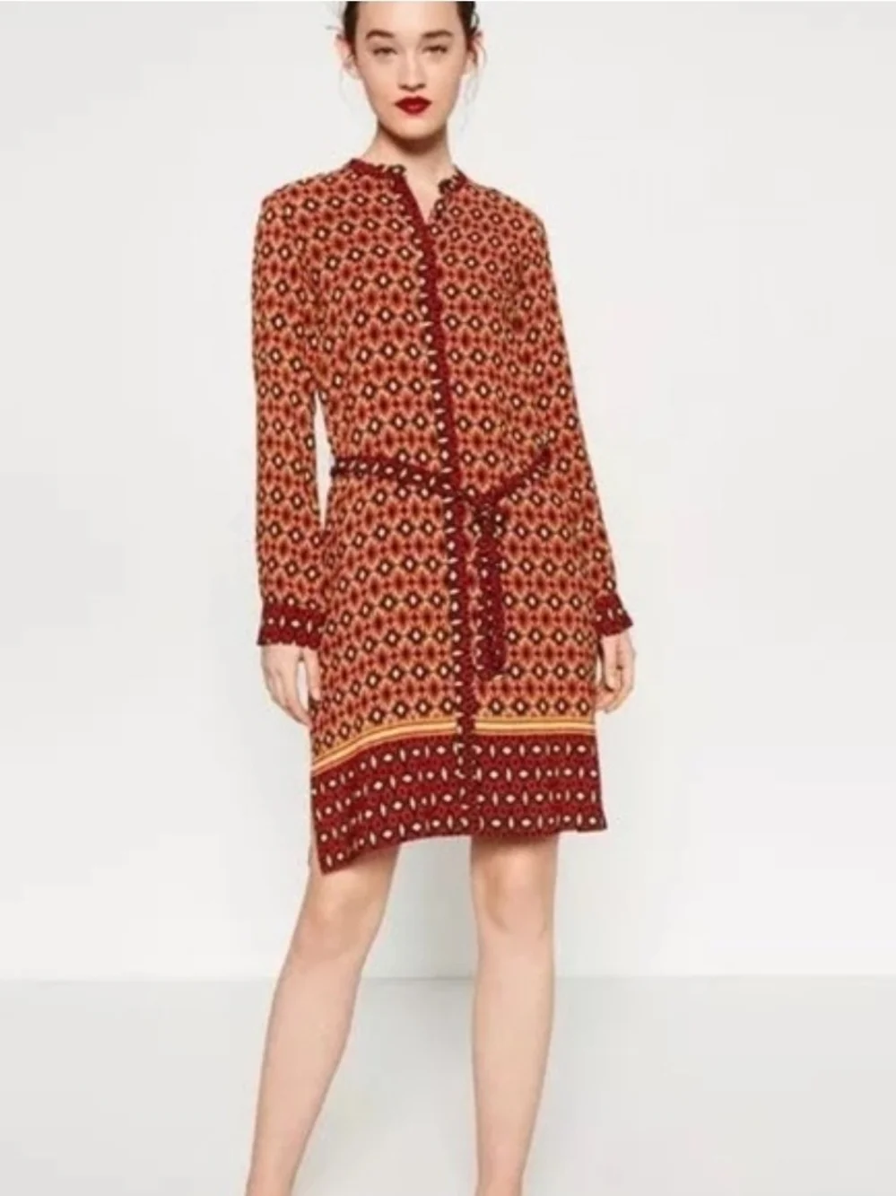 zara geometric print shirt dress ZARA NWT COTTON PRINTED MIDI SHIRT DRESS ECRU BLACK 2298/078 S,M,XL GEOMETRIC